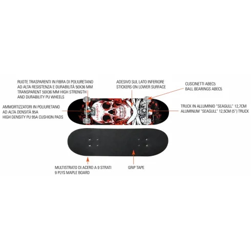 Skateboard Bambini 79x20cm in Acero 9 Strati Truck in Alluminio