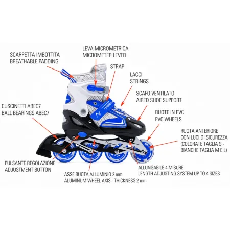 Pattini per Bambini in Linea Regolabili 34-37 Blu Cuscinetti ABEC 7