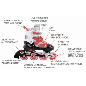 Pattini in Linea Bambini Regolabili 38-41 Rosso con Cuscinetti ABEC 7 2