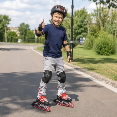 Pattini in Linea Bambini Regolabili 38-41 Rosso con Cuscinetti ABEC 7
