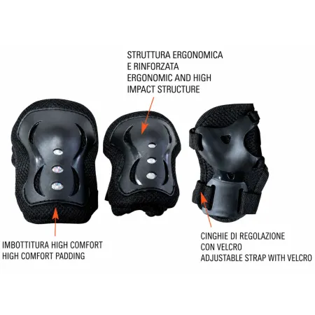 Set Protezioni Ragazzi Nero per Bici Skateboard Pattini Ergonomico