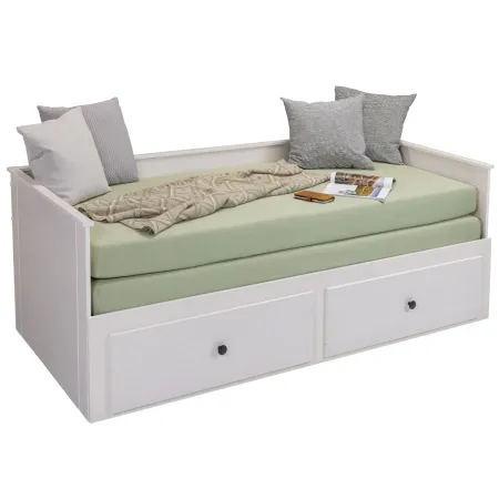 Divano Letto Singolo 90x200 cm in Legno Bianco con 2 Cassetti