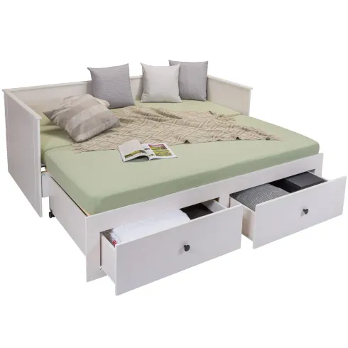 Divano Letto Singolo 90x200 cm in Legno Bianco con 2 Cassetti