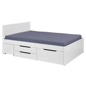 Letto alla Francese 140x200 cm in Legno Bianco con Cassetti Comodino