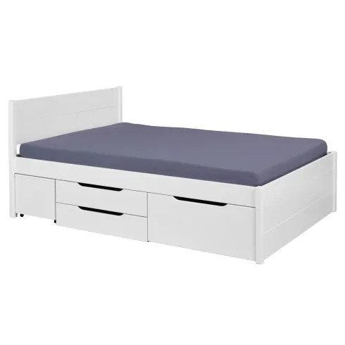 Letto alla Francese 140x200 cm in Legno Bianco con Cassetti Comodino
