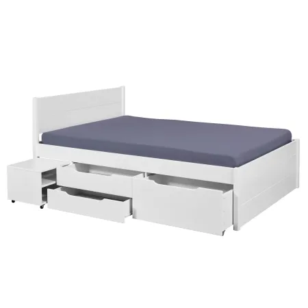 Letto alla Francese 140x200 cm in Legno Bianco con Cassetti Comodino