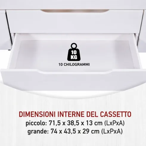 Letto alla Francese 140x200 cm in Legno Bianco con Cassetti Comodino