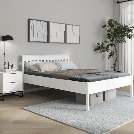 Letto Matrimoniale 180x200 cm in Pino Massello Bianco con Testiera