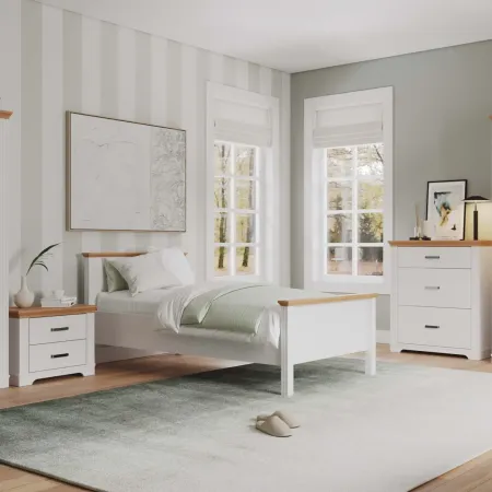Struttura Letto Singolo 90x200 cm in Pino Massello Bianco Rovere