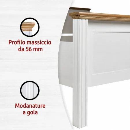 Letto Matrimoniale 180x200 cm Pino Massello Bianco Rovere con Testiera