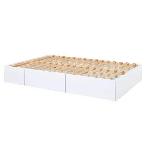 Letto alla Francese 140x200 cm Bianco con 4 Cassetti Rete a Doghe