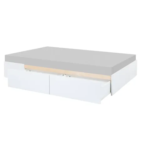 Letto alla Francese 140x200 cm Bianco con 4 Cassetti Rete a Doghe