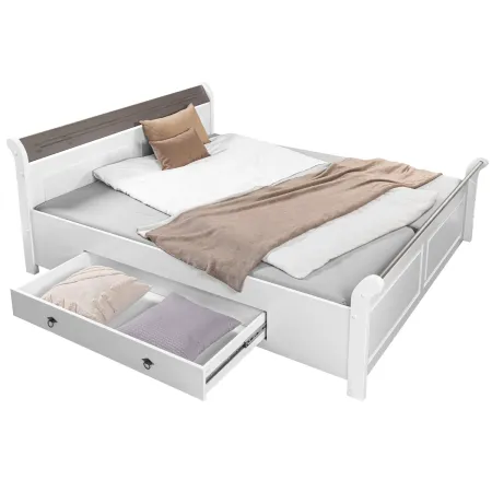 Letto alla Francese 140x200 cm Bianco con 4 Cassetti Rete a Doghe