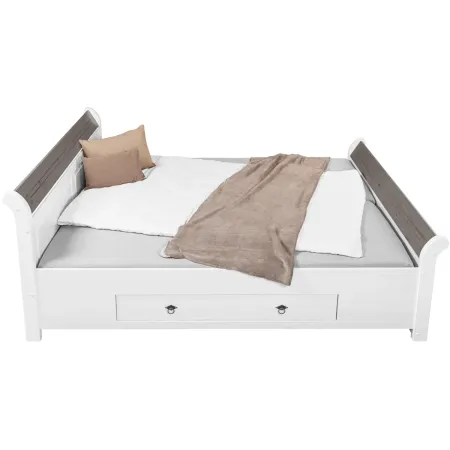Letto alla Francese 140x200 cm Bianco con 4 Cassetti Rete a Doghe