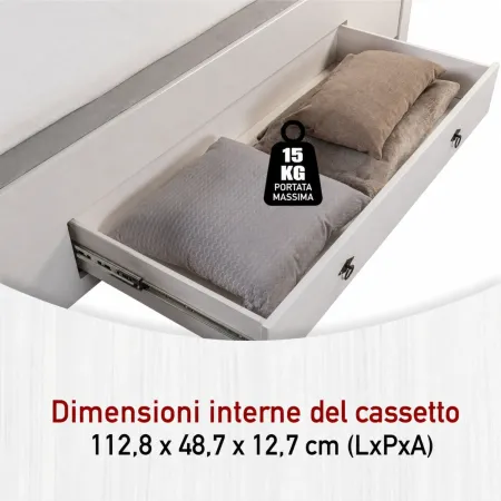 Letto alla Francese 140x200 cm Bianco con 4 Cassetti Rete a Doghe