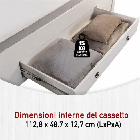 Letto Matrimoniale 180x200 cm Legno Bianco Grigio Cenere con Cassetto