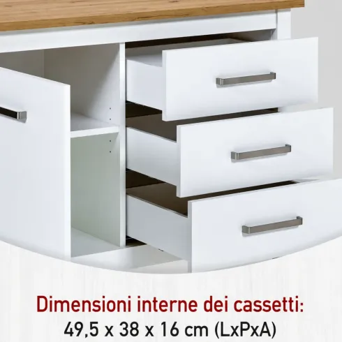 Tavolo Bar da Cucina Bianco Rovere Isola con Anta Cassetti Soft-Close