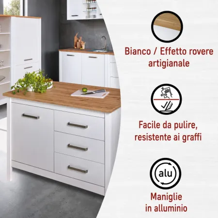 Tavolo Bar da Cucina Bianco Rovere Isola con Anta Cassetti Soft-Close