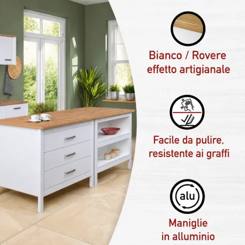 Isola da Cucina Bianco Rovere Tavolo Bar con 3 Cassetti Soft-Close