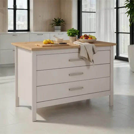 Isola da Cucina Beige Rovere Tavolo Bar con 3 Cassetti Soft-Close