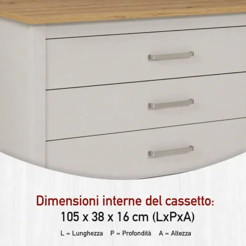 Isola da Cucina Beige Rovere Tavolo Bar con 3 Cassetti Soft-Close