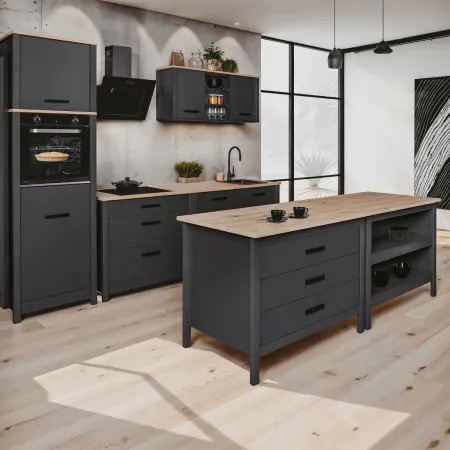 Isola da Cucina Antracite Rovere Tavolo Bar con 3 Cassetti Soft-Close