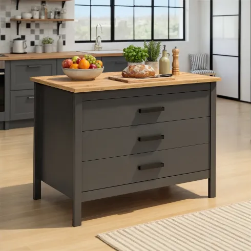 Isola da Cucina Antracite Rovere Tavolo Bar con 3 Cassetti Soft-Close
