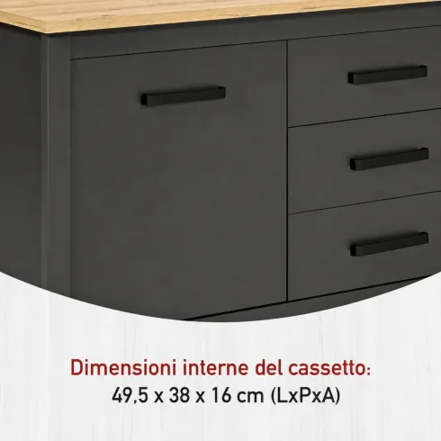 Tavolo Bar da Cucina Antracite Rovere Isola 1 Anta Cassetti Soft-Close