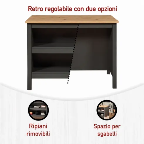 Tavolo Bar da Cucina Antracite Rovere Isola 1 Anta Cassetti Soft-Close