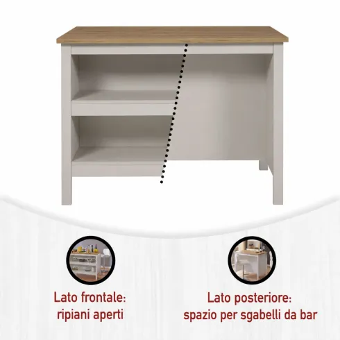 Mobile da Cucina Beige Rovere Tavolo Bar Isola 2 Ripiani Removibili