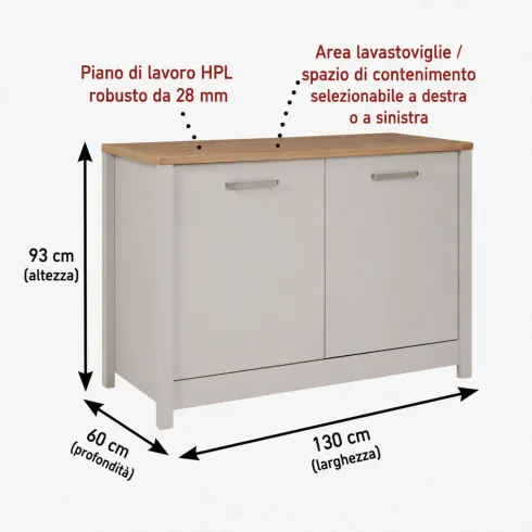 Mobile da Cucina per Lavello Lavastoviglie Modulare Beige Rovere 2 Ante