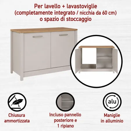 Mobile da Cucina per Lavello Lavastoviglie Modulare Beige Rovere 2 Ante