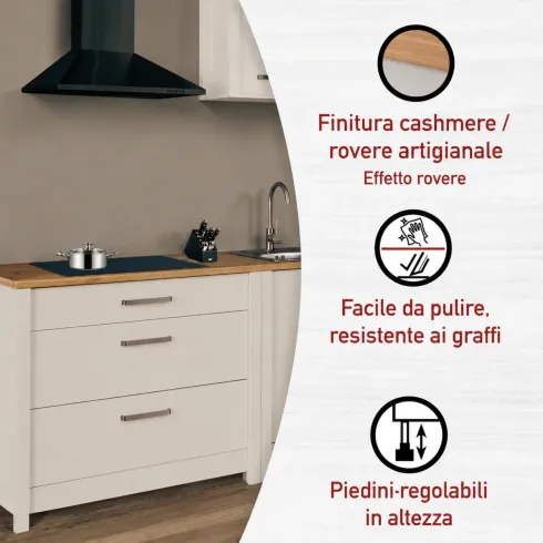 Mobile Cucina Base per Piano Cottura Beige Rovere con 3 Cassetti