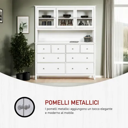 Pensile Vetrina Soggiorno Bianco Laccato 3 Ante in Vetro Legno MDF