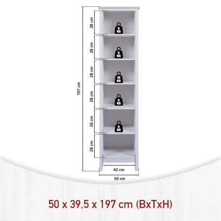 Mobile Libreria Soggiorno Camera Alta in Legno MDF Bianco 6 Ripiani