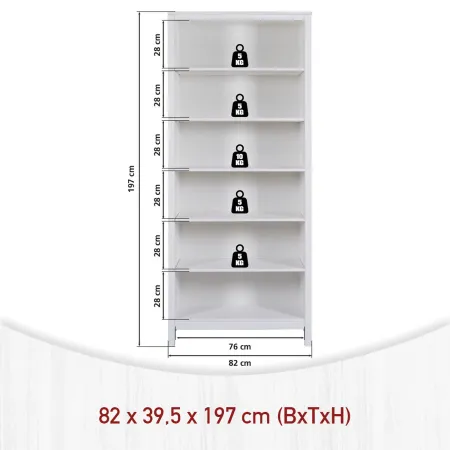 Libreria Soggiorno Camera Mobile 82 cm in Legno MDF Bianco 6 Ripiani