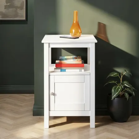 Tavolino Portaoggetti Legno Bianco Anta Ripiano Mobile Camera Soggiorno