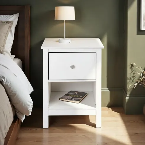 Comodino Camera da Letto con Cassetto Vano Portaoggetti Legno Bianco