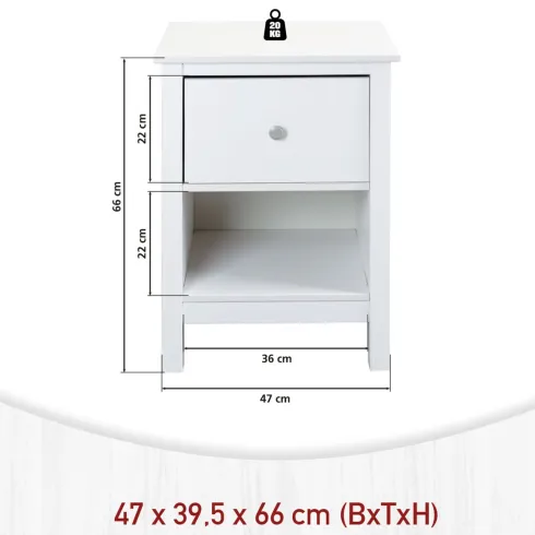 Comodino Camera da Letto con Cassetto Vano Portaoggetti Legno Bianco