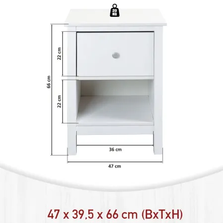 Comodino Camera da Letto con Cassetto Vano Portaoggetti Legno Bianco