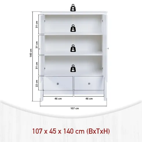 Mobile Contenitore Bianco 2 Ante 2 Cassetti Armadio Camera da Letto