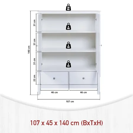 Mobile Contenitore Bianco 2 Ante 2 Cassetti Armadio Camera da Letto