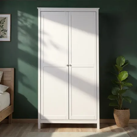 Armadio Camera da Letto 2 Ante con Asta Appendiabiti Legno Bianco