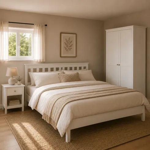 Armadio Camera da Letto 2 Ante con Asta Appendiabiti Legno Bianco
