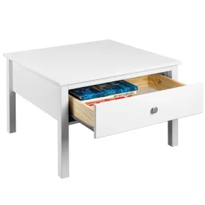 Tavolino da Caffè Quadrato 70x70 da Salotto in Legno Bianco con Cassetto 2