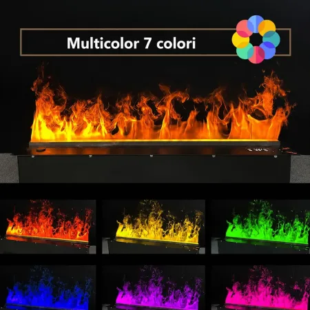 Camino a Vapore Acqueo 3D da Incasso 75 cm con App LED 7 Colori