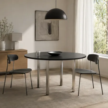 Tavolo Rotondo da Pranzo 90x90 cm Antracite Satinato Gambe Regolabili