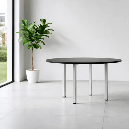 Tavolo Rotondo da Pranzo 120x120 cm Antracite Satinato Gambe Regolabili