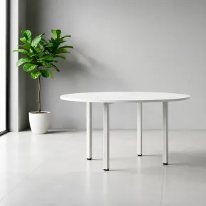 Tavolo Rotondo da Pranzo 90x90 cm Bianco Gambe Alluminio Regolabili 2