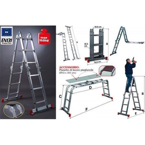 Facal Scala Multifunzione Alluminio Pieghevole Ponteggio a Libretto Telescopica